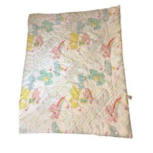 Curity Care Bears Vintage 1980's Toddler Crib Quilted Blanket 33" x 42"